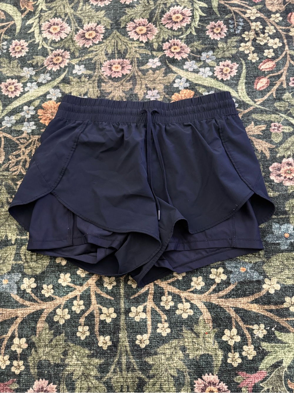 90 Degrees Athletic Layered Navy Running Shorts with Drawstring